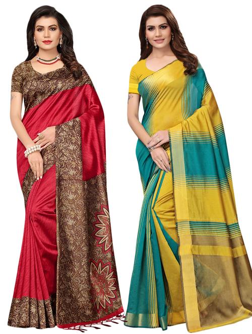 multicolor set of 2 printed saree combo with blouse - 16337010 - Standard Image - 1