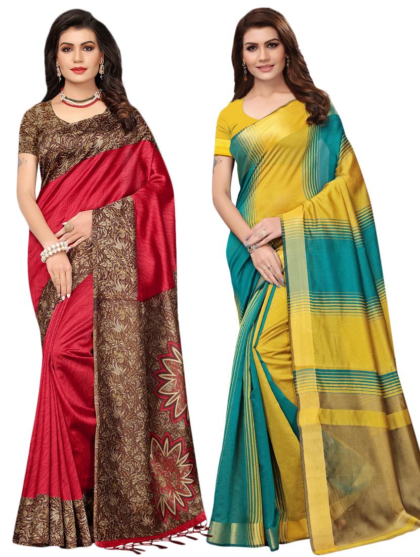 multicolor set of 2 printed saree combo with blouse - 16337010 - Zoom Image - 1