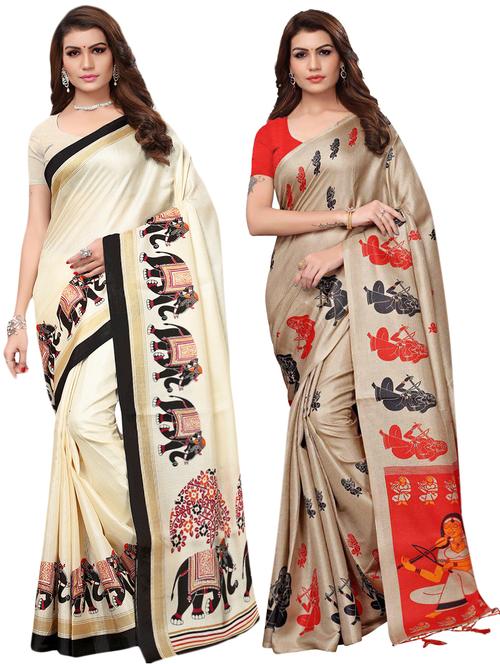multicolor set of 2 printed saree combo with blouse - 16337013 - Standard Image - 1