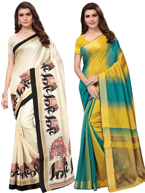 multicolor set of 2 printed saree combo with blouse - 16337014 - Standard Image - 1