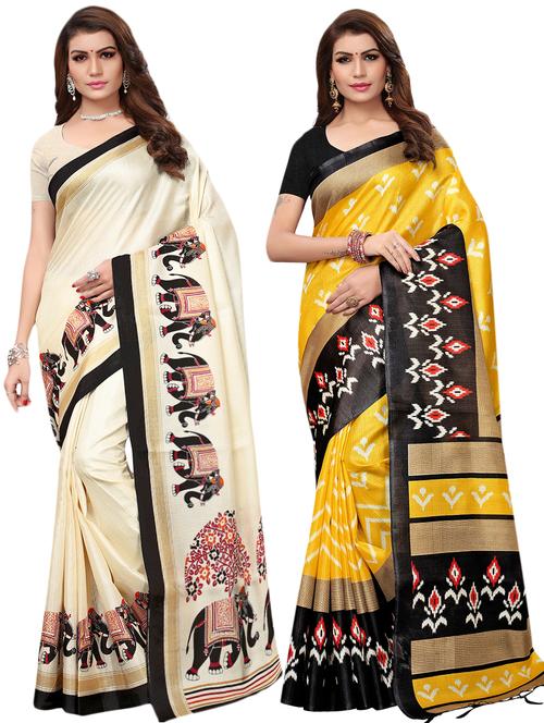 multicolor set of 2 printed saree combo with blouse - 16337015 - Standard Image - 1
