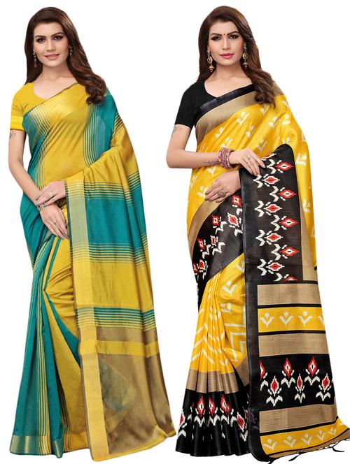 multicolor set of 2 printed saree combo with blouse - 16337020 - Standard Image - 1