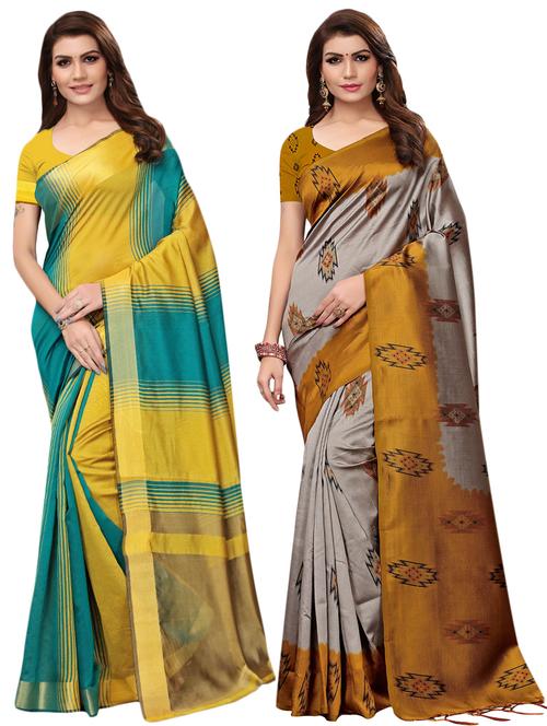 multicolor set of 2 printed saree combo with blouse - 16337021 - Standard Image - 1