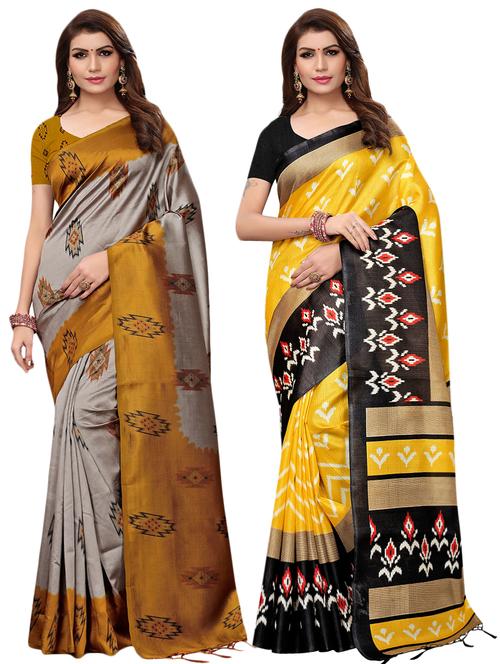 multicolor set of 2 printed saree combo with blouse - 16337022 - Standard Image - 1