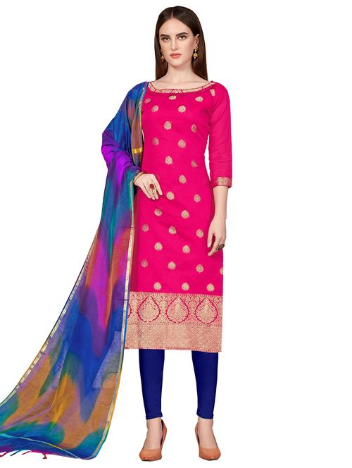 zari motifs unstitched churidaar suit - 16337055 - Standard Image - 1