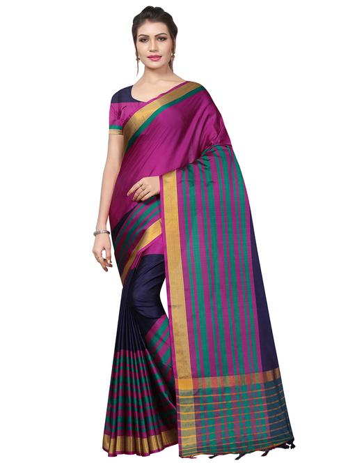 stripes woven saree with blouse - 16337378 - Standard Image - 1