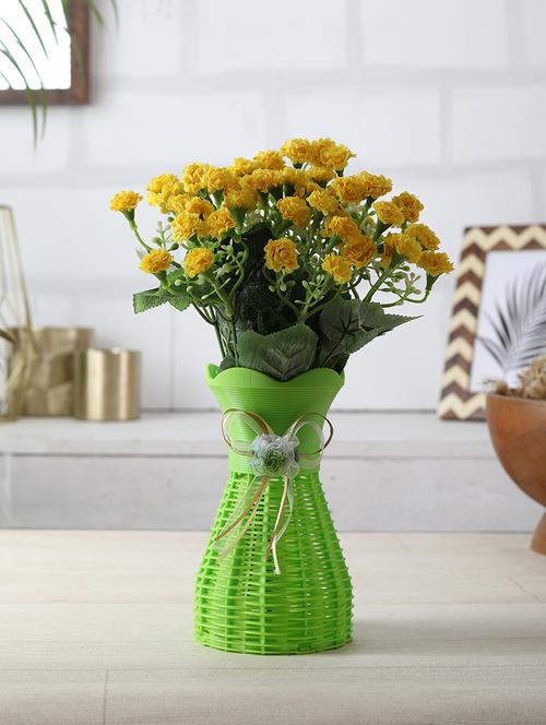 foliyaj artificial yellow marigold flower bunch with vase - 16337712 - Standard Image - 1