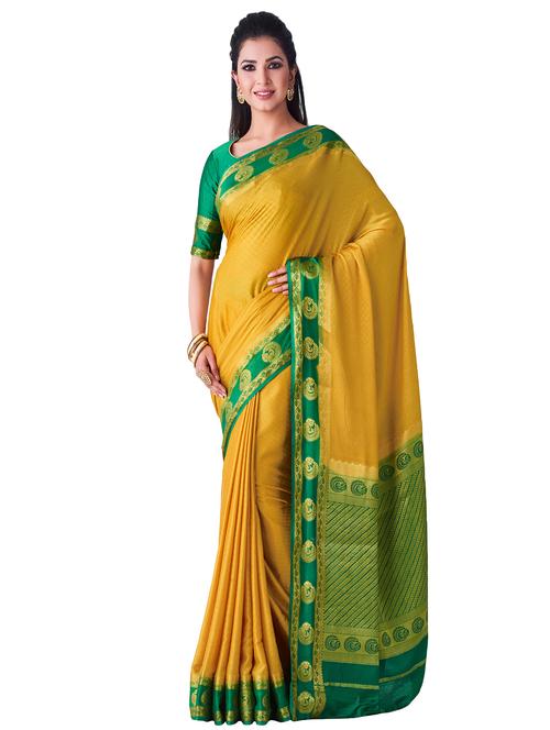 solid mysore silk saree with blouse - 16338066 - Very Small Image - 1