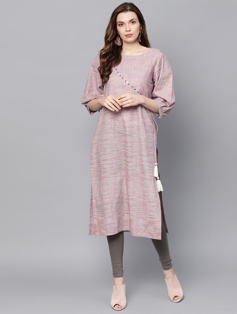 striped angrakha kurta - 16338171 - Zoom Image - 1