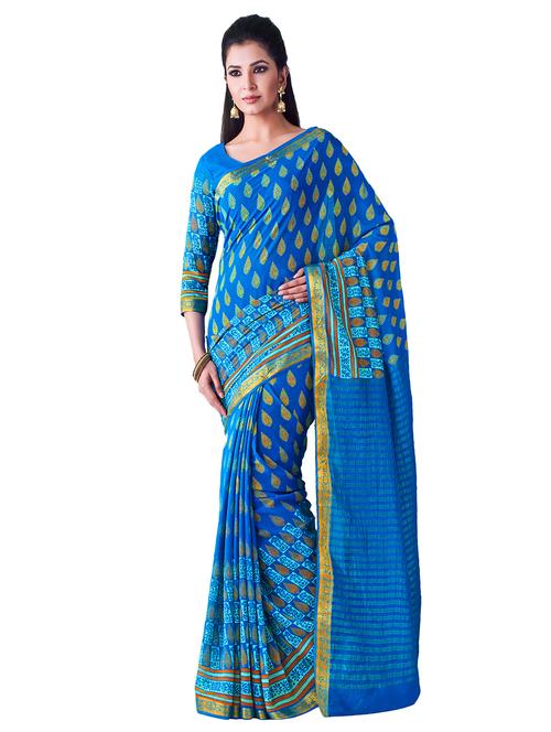 printed ikat saree with blouse - 16338447 - Standard Image - 1