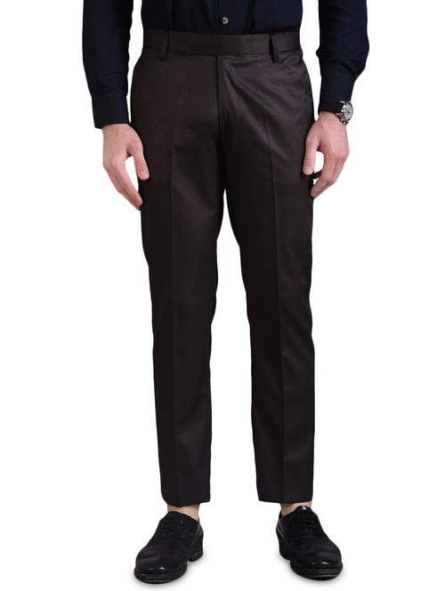 brown solid flat front formal trouser - 16338693 - Standard Image - 1