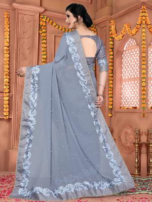 pearl embellished saree with blouse - 16339433 - Standard Image - 2