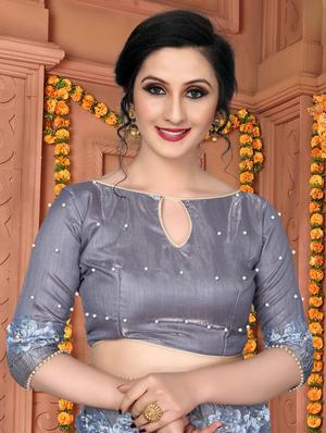 pearl embellished saree with blouse - 16339433 - Standard Image - 3