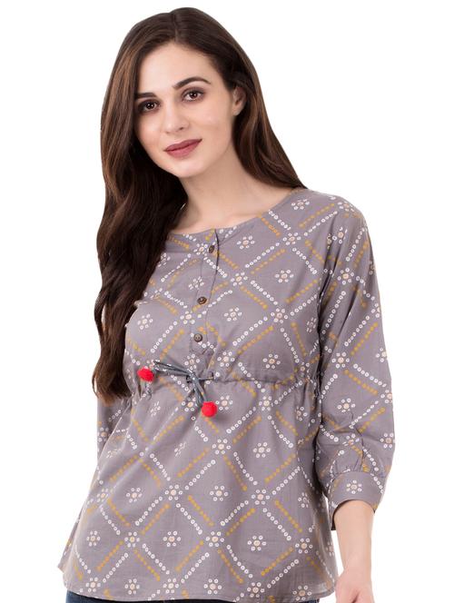 pom-pom detail drawstring bandhini top - 16339644 - Standard Image - 1