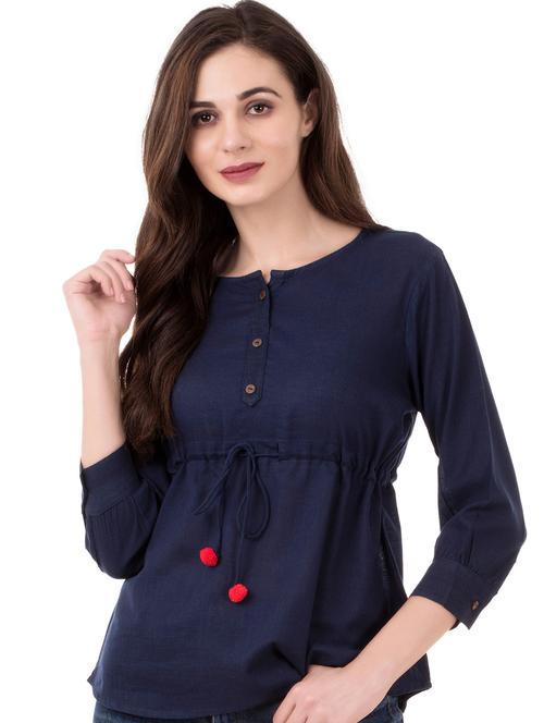 pom-pom detail drawstring top - 16339717 - Standard Image - 1
