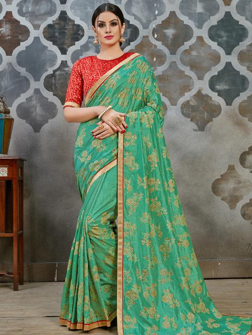 floral printed saree with blouse - 16340553 - Standard Image - 1