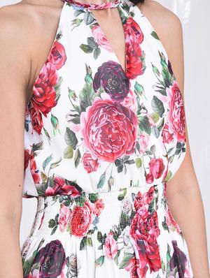 halter neck smocked detail asymmetric dress - 16340917 - Standard Image - 4