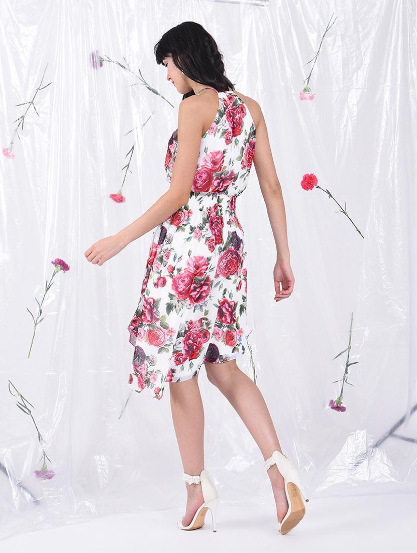 halter neck smocked detail asymmetric dress - 16340917 - Zoom Image - 2