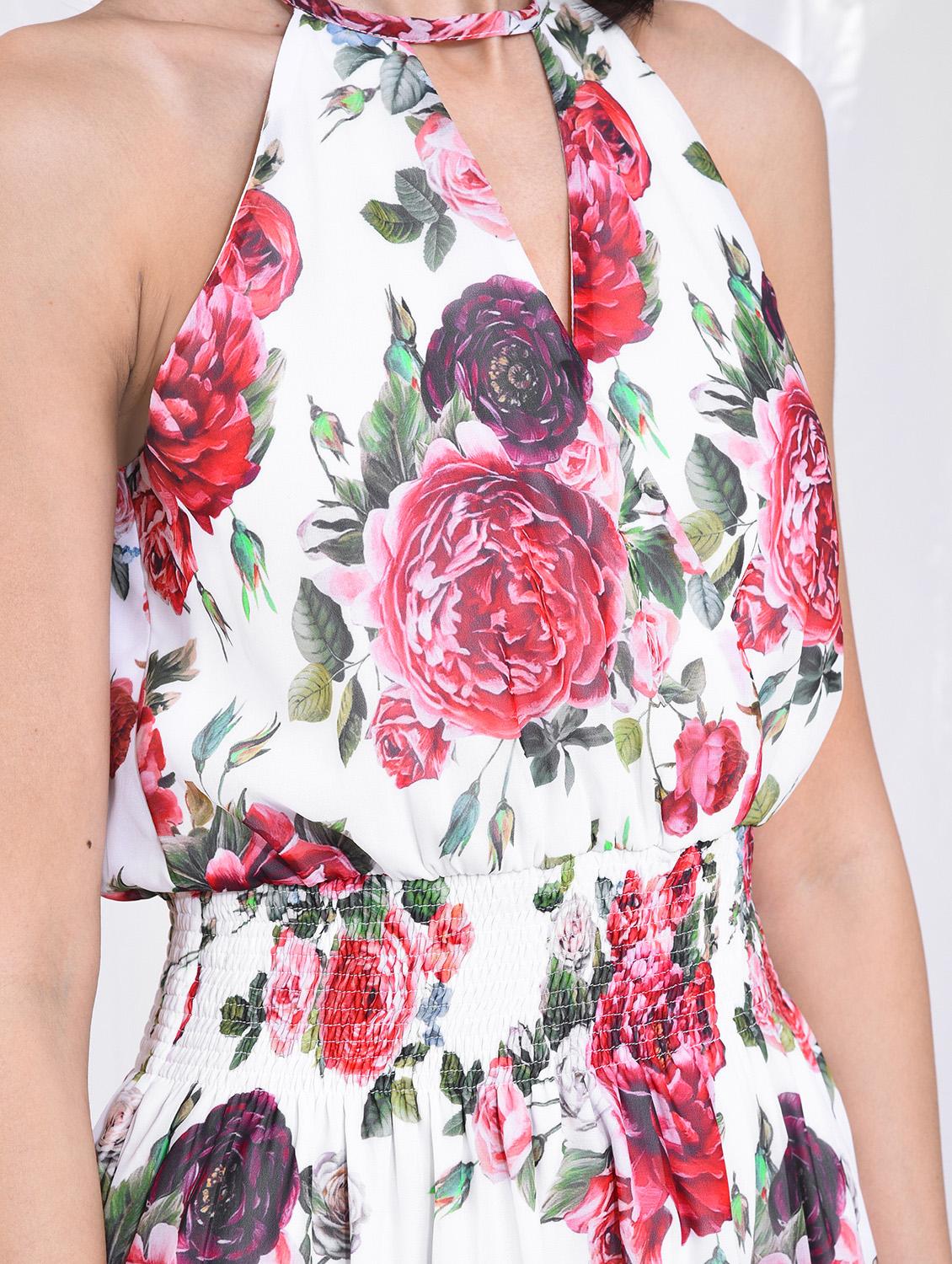 halter neck smocked detail asymmetric dress - 16340917 - Zoom Image - 4