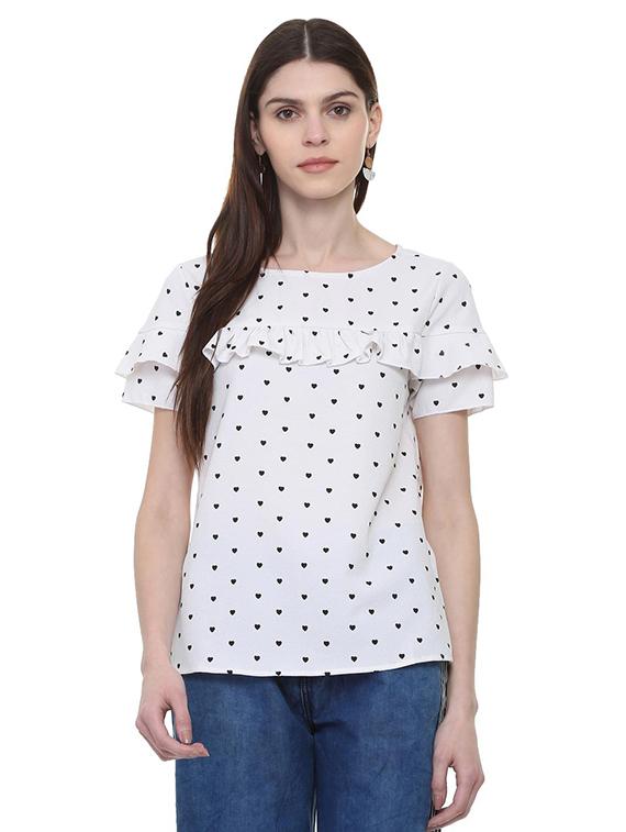 frill detail heart print top - 16340960 - Zoom Image - 1
