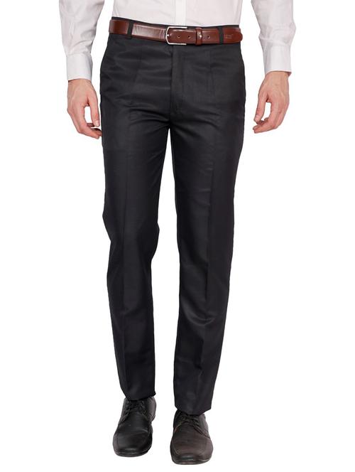 black solid flat front formal trouser - 16341253 - Standard Image - 1