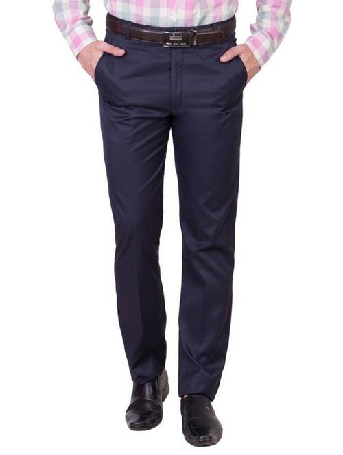 navy blue solid flat front formal trouser - 16341254 - Standard Image - 1