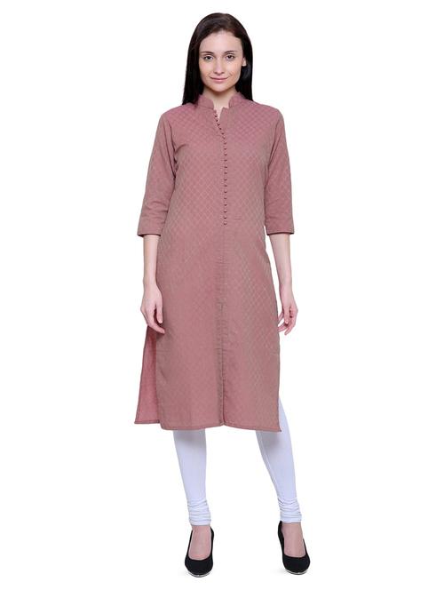 jacquard straight kurta - 16341549 - Standard Image - 1