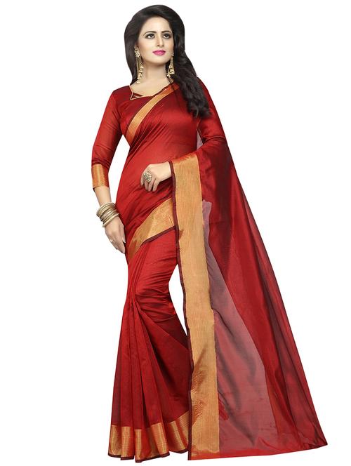 Contrast border plain saree with blouse - 16342038 - Very Small Image - 1