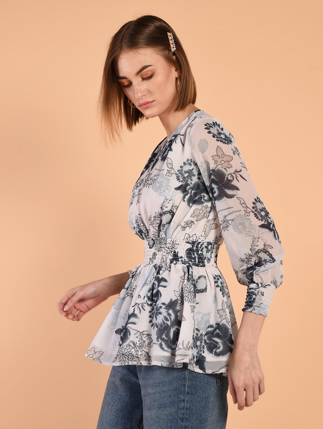 smocked detail floral top - 16342207 - Zoom Image - 3