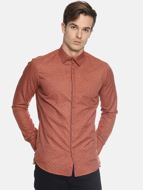 orange self design casual shirt - 16343606 - Standard Image - 1