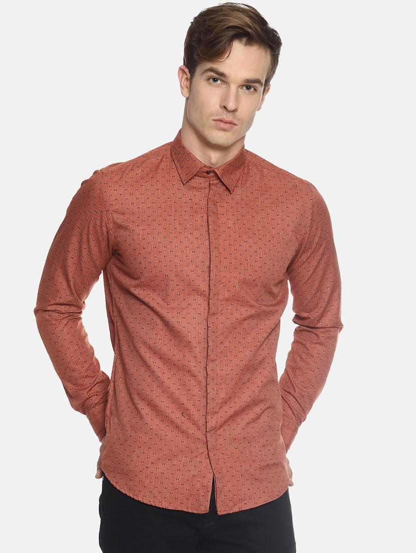orange self design casual shirt - 16343606 - Zoom Image - 1