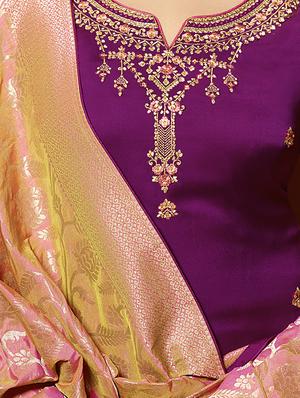 embroidered unstitched straight pant suit - 16344832 - Standard Image - 2