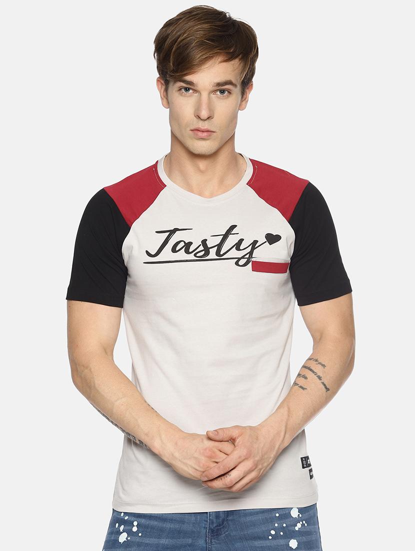 multi colored cut & sew typographic chest printed pocket t-shirt - 16345404 - Zoom Image - 1