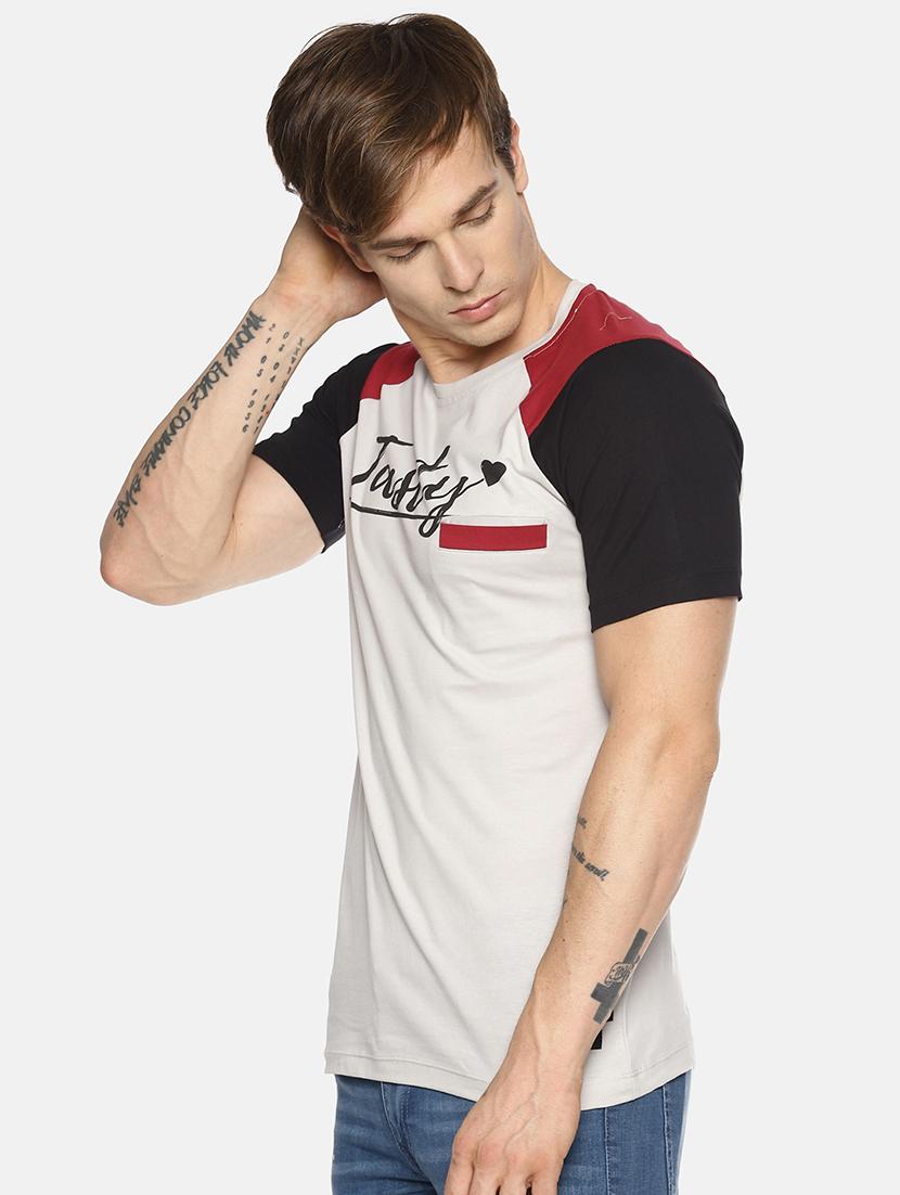 multi colored cut & sew typographic chest printed pocket t-shirt - 16345404 - Zoom Image - 2