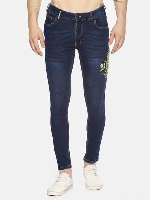 blue light washed patched jeans - 16345566 - Standard Image - 1