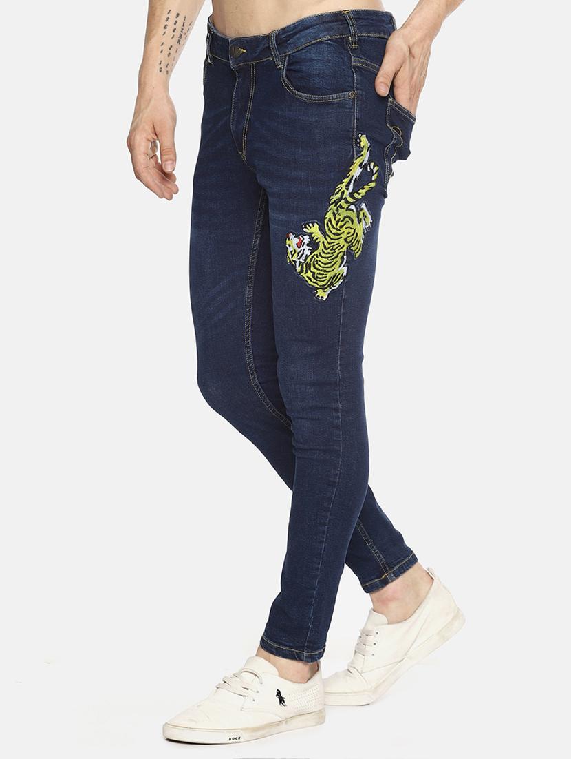 blue light washed patched jeans - 16345566 - Zoom Image - 2