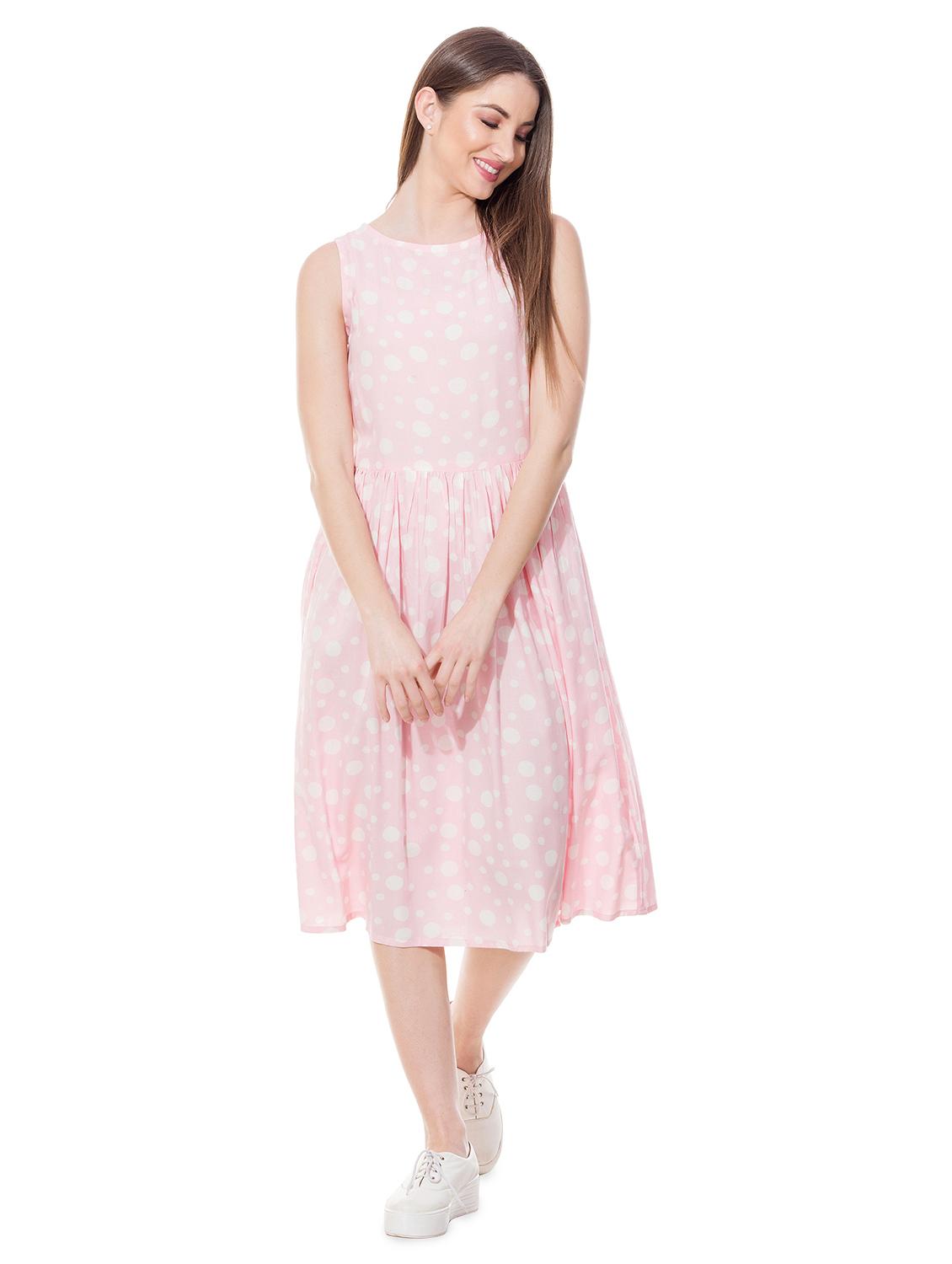 round neck gathered a-line dress - 16346235 - Zoom Image - 1