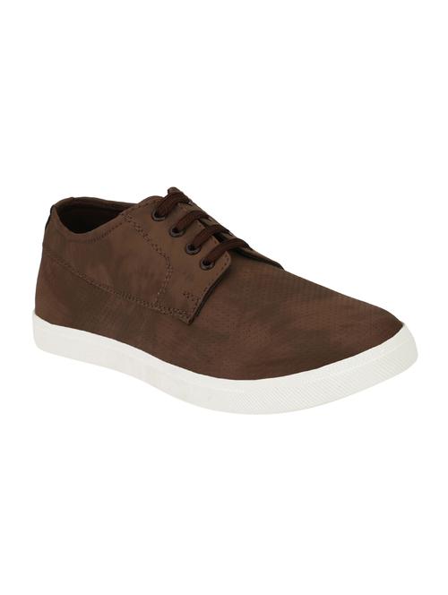 brown leatherette lace up sneakers - 16346568 - Standard Image - 1