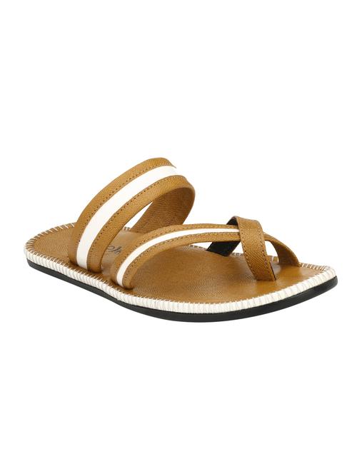 tan leatherette slip on slippers - 16346585 - Standard Image - 1