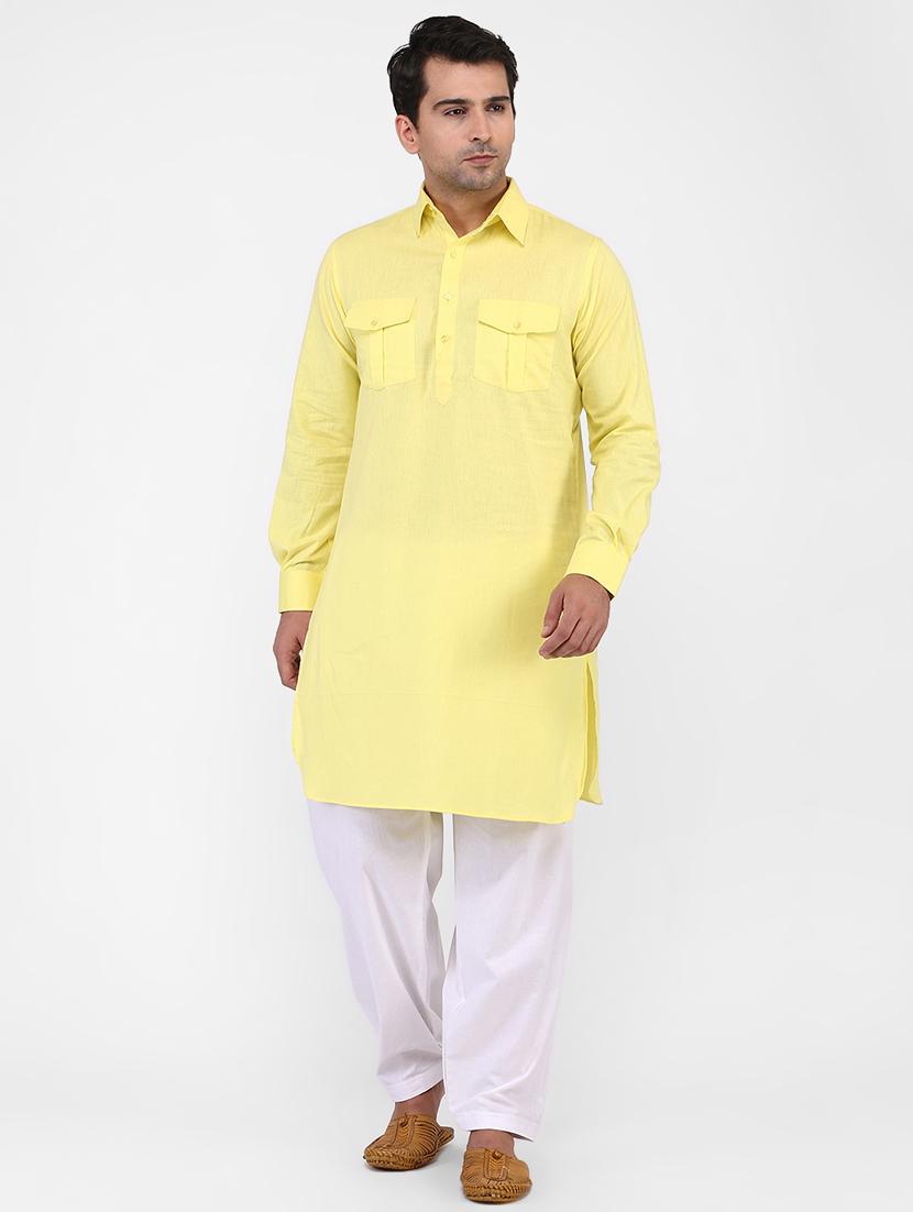 yellow solid pathani set - 16346902 - Zoom Image - 1