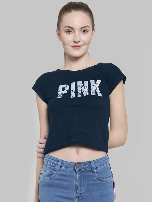 quirky text round neck crop tee - 16346910 - Standard Image - 1
