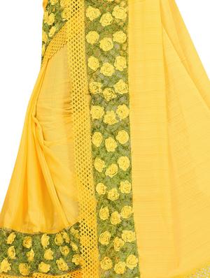 floral ribbon embroidered saree with blouse - 16348250 - Standard Image - 3