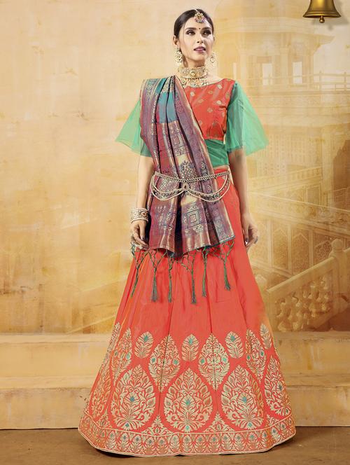 zari motifs a-line lehenga - 16348610 - Standard Image - 1