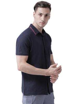 navy blue solid casual shirt - 16348859 - Standard Image - 2