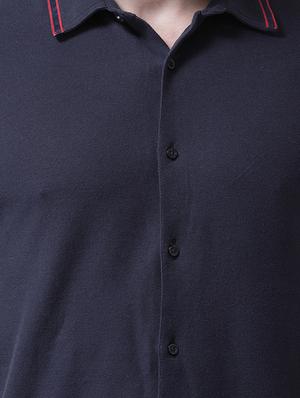 navy blue solid casual shirt - 16348859 - Standard Image - 5