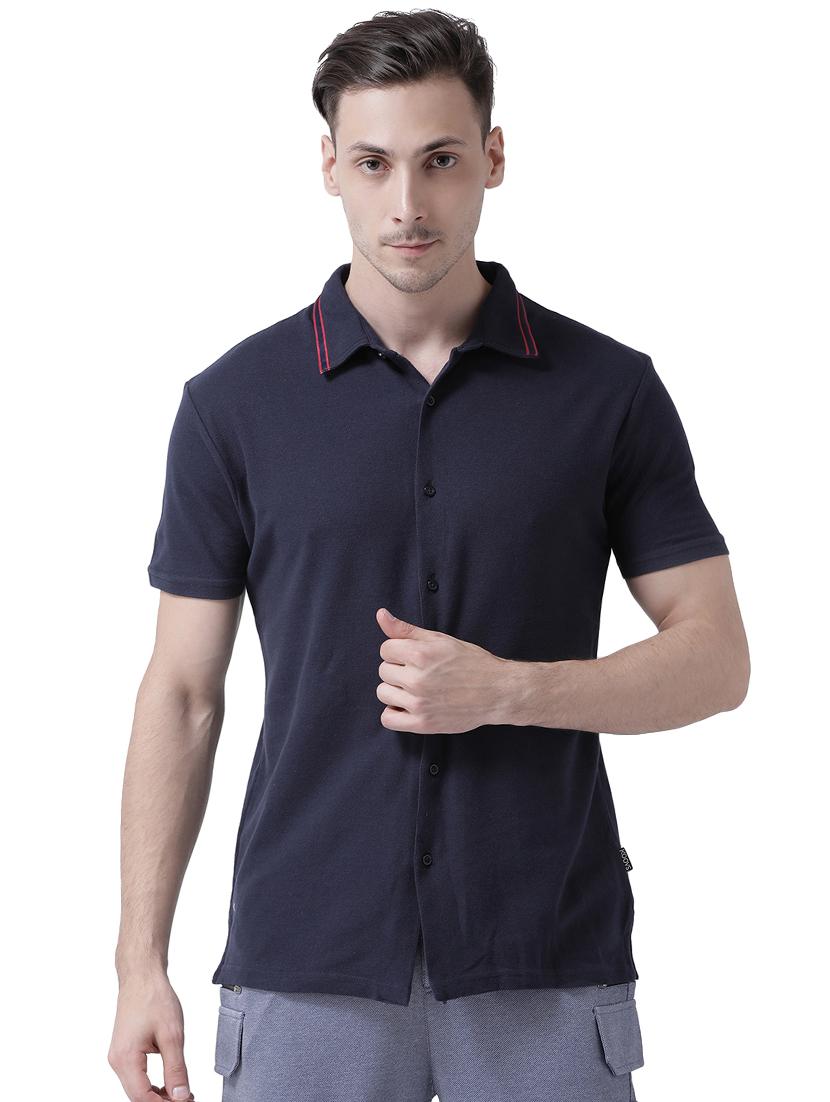 navy blue solid casual shirt - 16348859 - Zoom Image - 1