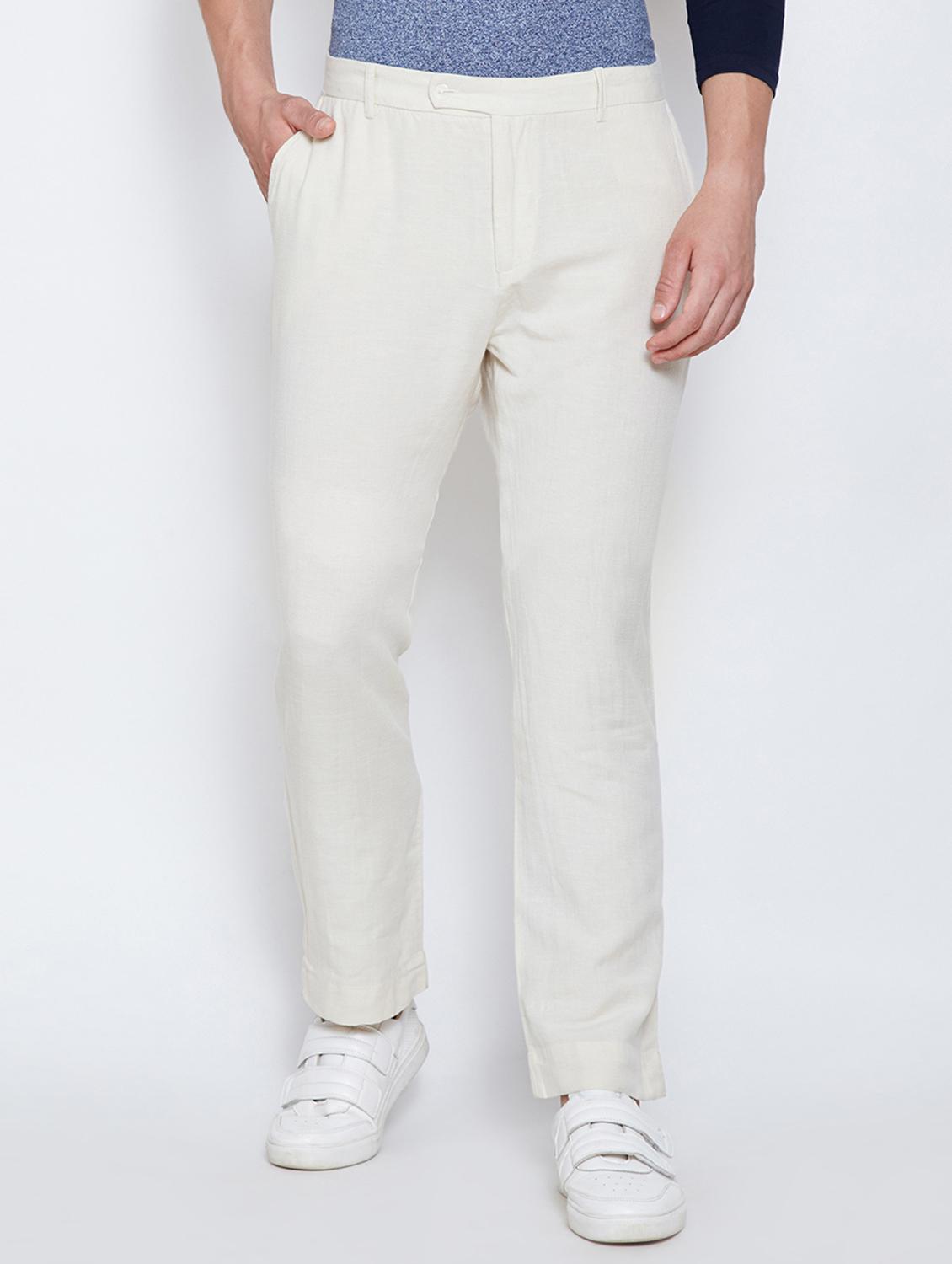 white solid flat front casual trouser - 16348882 - Zoom Image - 1