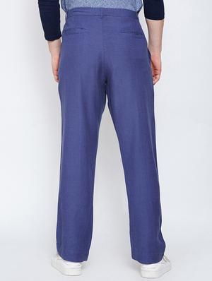 navy blue solid flat front casual trouser - 16348884 - Standard Image - 3