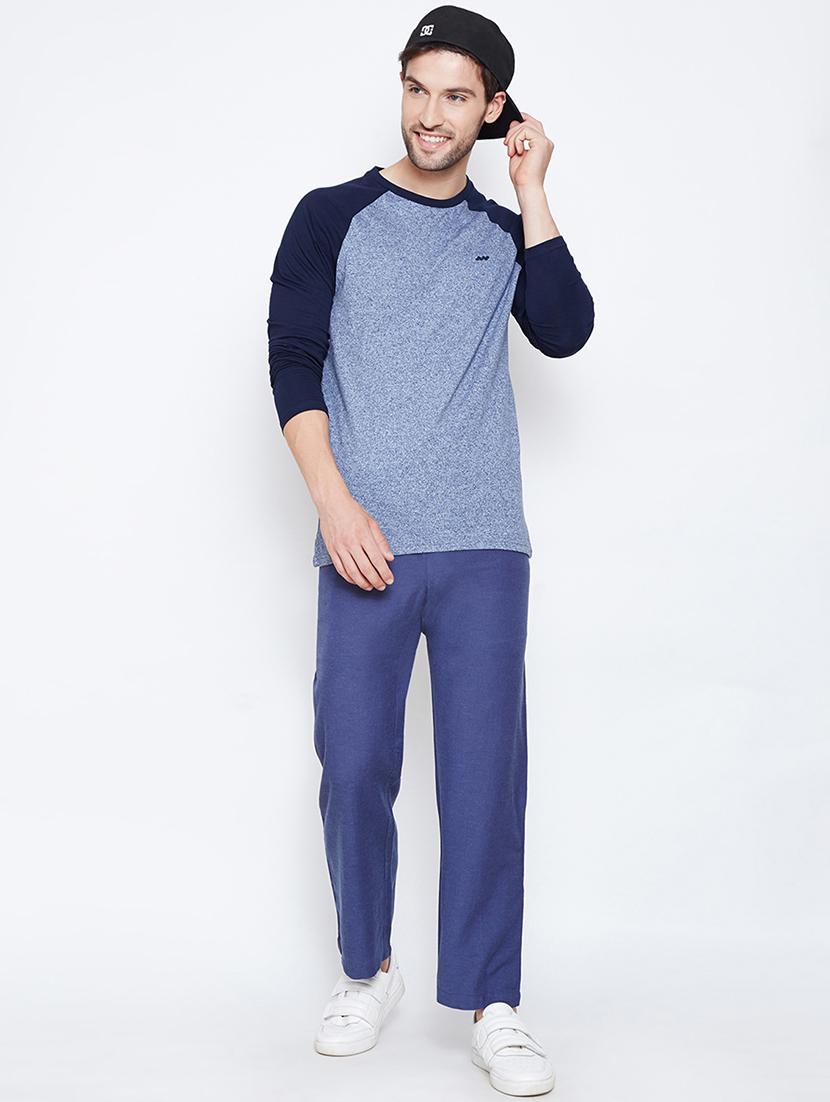 navy blue solid flat front casual trouser - 16348884 - Zoom Image - 4