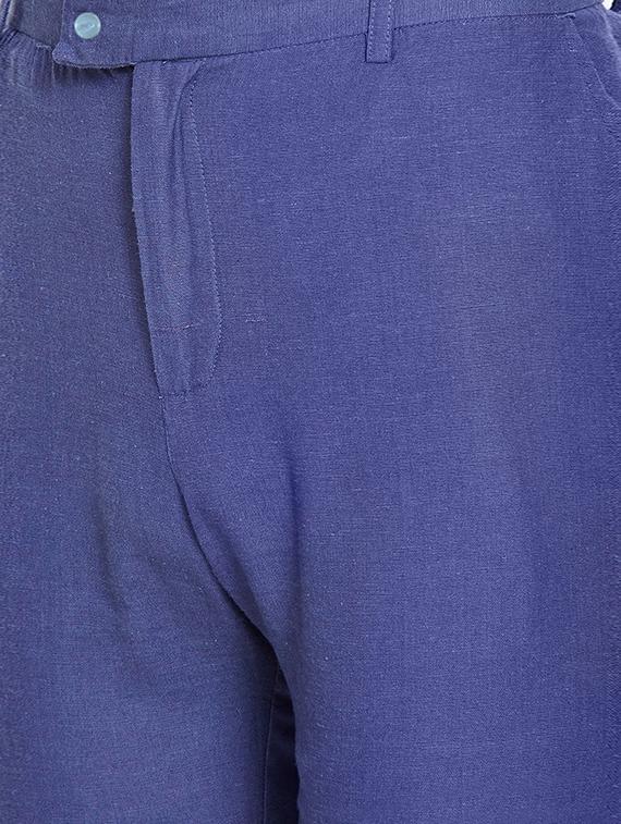 navy blue solid flat front casual trouser - 16348884 - Zoom Image - 5